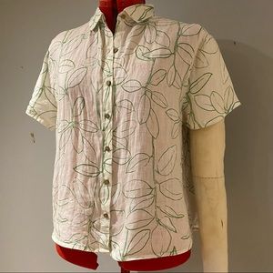 ✨ CYNTHIA ROWLEY 100% Linen Lesf Print Blouse ✨